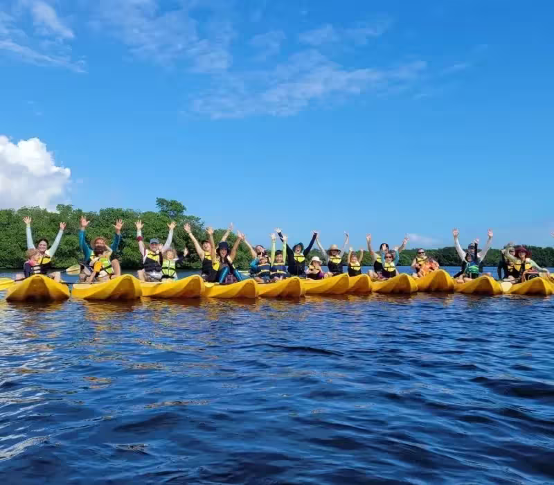 Children and parents kayaking
